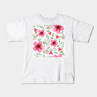 Pink Florals | Watercolor | Pattern | Blue Kids T-Shirt